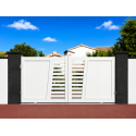 Portail Coulissant PVC Plage Droit Semi Ajouré Horizontal Manuel ou Électrique (Somfy ou Nice) Blanc, Gris, Beige Sur Mesure