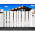 Portail Battant PVC Mel Lames Verticales Ajourées Manuel ou Électrique (Somfy ou Nice) Blanc, Gris, Beige ou Chêne Sur Mesure