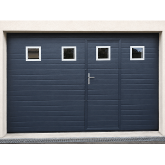 Porte de Garage Sectionnelle Manuelle + Portillon de Service avec 3 Hublots