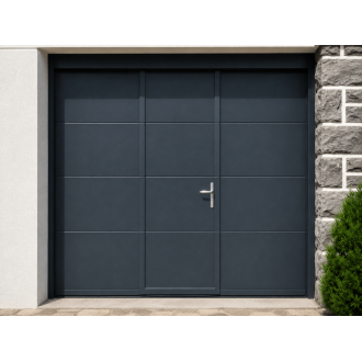Porte de garage sectionnelle moteur Sommer panneaux lisse Ral 7016 avec portillon
