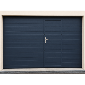 Porte de garage sectionnelle moteur Sommer panneaux lisse Ral 7016 avec portillon