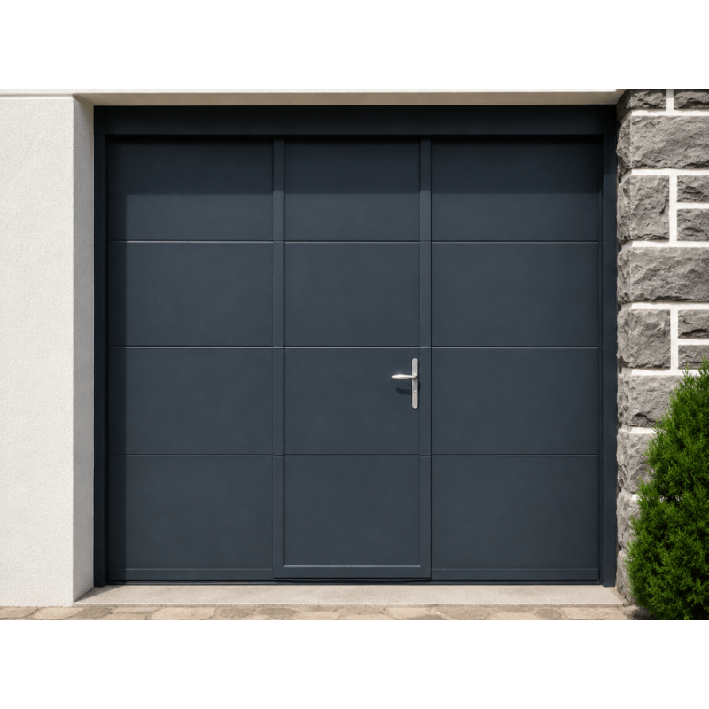 Porte de garage sectionnelle électrique Sommer panneaux lisse Ral 7016 avec portillon