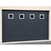 Porte de Garage Sectionnelle Manuelle + Portillon de Service avec 4 Hublots