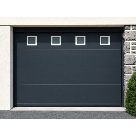 Porte de Garage Sectionnelle Manuelle + Portillon de Service avec 4 Hublots