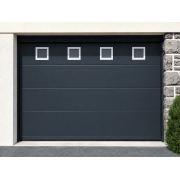 Porte de Garage Sectionnelle Manuelle + Portillon de Service avec 4 Hublots