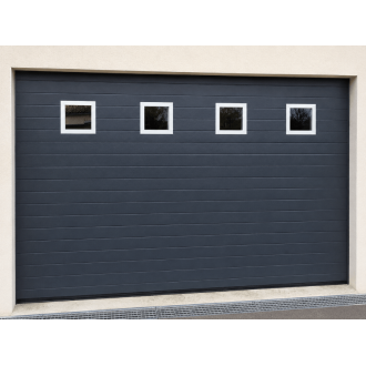 Porte de Garage Sectionnelle Manuelle + Portillon de Service avec 4 Hublots