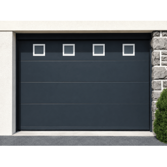 Porte de Garage Sectionnelle Manuelle + Portillon de Service avec 4 Hublots