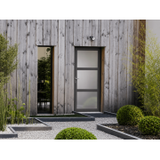 Porte d'Entrée Aluminium vitrée intégralement sablé dépoli & 2 traverses
