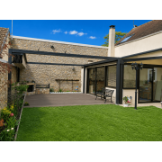Pergola toile rétractable gris foncé avec auvent de protection