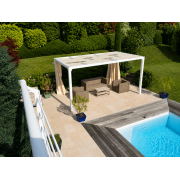 Pergola toile tendue entrelacée autoportée bord piscine