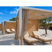 Pergola toile tendue entrelacée autoportée avec rideaux