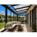Store de Toit Toile Micro-Perforée PVC Dickson Extérieur 4 Modules Motorisés pour Véranda & Pergola Sur Mesure