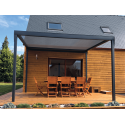 Pergola Toile Micro-Perforée Coulissante & Enroulable Dickson PVC Sunworker AUTOPORTÉE Électrique en Aluminium Sur Mesure