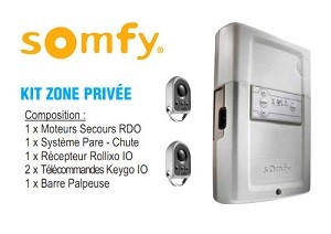 Motorisation Radio SOMFY Rollixo IO x2 Télécommandes Keigo 4 canaux, Barre Palpeuse, Centrale Bouton Poussoir, Commande Secours