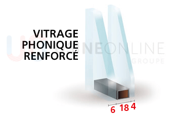 Phonique 6/18/4int (28mm) 35DB FE (Basse Emissivité) Argon, Intercalaire Périphérique de Vitrage WARM EDGE Noir 