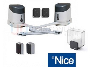 Moteur NICE Hykekit, Largeur Max : 2.5 m / vantail (2 Moteurs, 2 Télécommandes, 1 Paire de Photocellules, 1 Feu Clignotant)