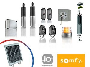 Moteur SOMFY SOLAIRE Invisio GD IO (2 Moteurs 'Invisibles' Intégrés aux Montants, 2 Télécommandes, 2 Cellules, 1 Feu, Débrayage)