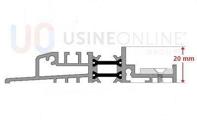 Seuil plat 20 mm en alu anodisé à rupture de pont thermique 	