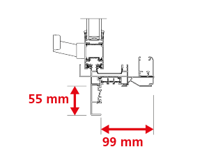 Dormant Épaisseur 118 mm Coulissant 2 Rails + Recouvrement Int 55x20 mm + Habillage Ext 60x40mm + Capot d'Appui 100x80mm