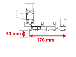 Dormant Épaisseur 176 mm Coulissant 3 Rails + Recouvrement Int 30 mm + Habillage Ext 60x40mm + Capot d'Appui 100x80mm