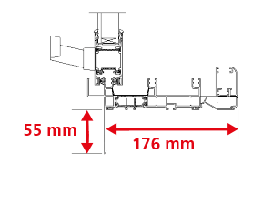 Dormant Épaisseur 176 mm Coulissant 3 Rails + Recouvrement Int 55 mm + Habillage Ext 60x40mm + Capot d'Appui 100x80mm