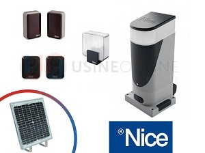 Moteur NICE SOLAIRE SLIGH 400 (1 Moteur, 2 Télécommandes, 1 Paire de Photocellules, 1 Feu Clignotant + Kit Solaire)
