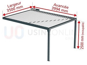 Dimensions : Avancée 3994 mm x Largeur 3500 mm x Hauteur Poteaux 2500 mm - Adossée - Lames Parallèles