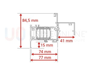 Dormant Std Epaisseur 77 mm + Tapée 41 mm pour Doublage de 120 mm + Recouvrement Intérieur 15 mm
