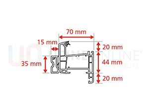 Dormant Std Epaisseur 70 mm + Tapée 15 mm pour Doublage de 80 mm + Recouvrement Intérieur 20 mm