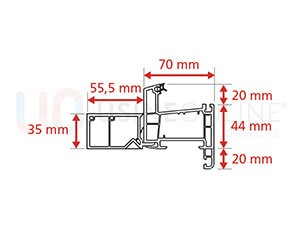 Dormant Std Epaisseur 70 mm + Tapée 55.5 mm pour Doublage de 120 mm + Recouvrement Intérieur 20 mm