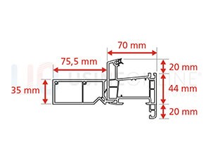 Dormant Std Epaisseur 70 mm + Tapée 75.5 mm pour Doublage de 140 mm + Recouvrement Intérieur 20 mm