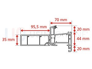 Dormant Std Epaisseur 70 mm + Tapée 95.5 mm pour Doublage de 160 mm + Recouvrement Intérieur 20 mm