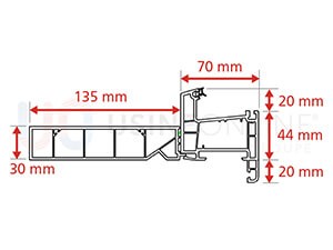 Dormant Std Epaisseur 70 mm + Tapée 135 mm pour Doublage de 200 mm + Recouvrement Intérieur 20 mm