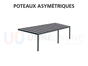 Poteaux Asymétriques (3 Poteaux dont celui du Milieu Décentré, Position et Évacuation d'Eau du Poteau Central à faire sur Place)
