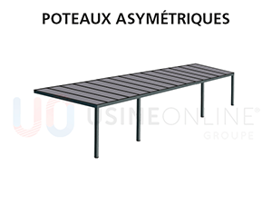 Poteaux Asymétriques (4 Poteaux à Distance Inégale, Position et Évacuation d'Eau des Poteaux Centraux à faire sur Place)