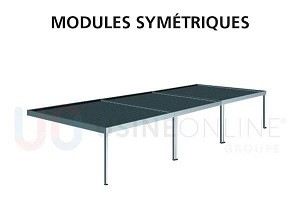 3 Modules Symétriques avec Profils d'Étanchéité (4 Poteaux du Milieu Centrés)