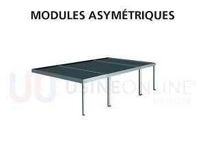 3 Modules Asymétriques avec Profils d'Étanchéité (4 Poteaux du Milieu Décentrés)