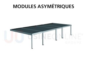 4 Modules Asymétriques avec Profils d'Étanchéité (6 Poteaux du Milieu Décentrés)