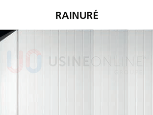 Panneaux Epaisseur 40 mm, Extérieur Veinée Bois Rainuré (rainures pas 100 mm env), Intérieur Rainuré Peau d'Orange Blanc  