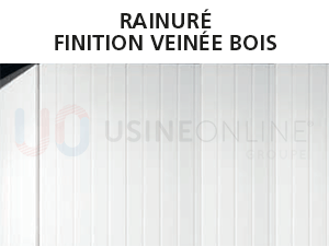 Panneaux Épaisseur 40 mm, Extérieur Veinée Bois Rainuré (rainures pas 100 mm env), Intérieur Rainuré Peau d'Orange Blanc  