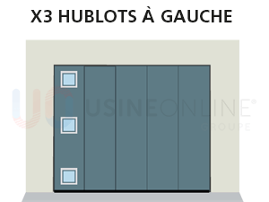 X3 Hublots Répartion Verticale à Gauche (Vue Intérieure) - Position Hublots à Égale Distance sur la Hauteur