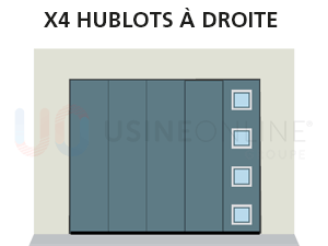 X4 Hublots Répartition Verticale à Droite (Vue Intérieure) - Position Hublots à Égale Distance sur la Hauteur