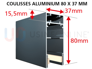 Coulisses en Aluminium Extrudé 80 x 37 mm avec Double Fond
