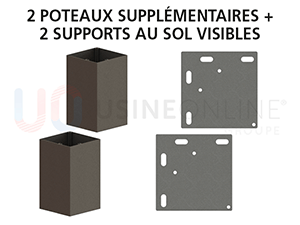 2 Poteaux Supplémentaires + 2 Supports au Sol Visibles (Vis + Supports Fournis), Hauteur + Teinte Identique à la Structure