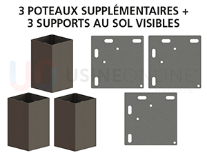 3 Poteaux Supplémentaires + 3 Supports au Sol Visibles (Vis + Supports Fournis), Hauteur + Teinte Identique à la Structure
