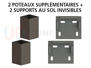 2 Poteaux Supplémentaires + 2 Supports au Sol Invisibles (Vis + Supports Fournis) - Hauteur + Teinte Identique à la Structure