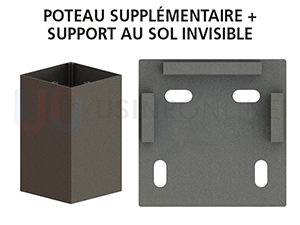 1 Poteau Supplémentaire + 1 Support au Sol Invisible (Vis + Supports Fournis) - Hauteur + Teinte Identique à la Structure