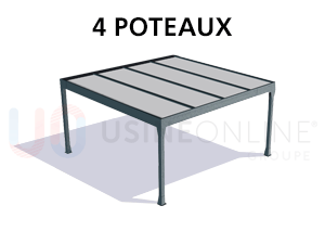 Carport Toit Plat Rigide Autoporté Avec 4 Poteaux