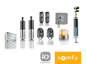 Moteur SOMFY Invisio GD IO (2 Moteurs 'Invisibles' Intégrés aux Montants, 2 Télécommandes, 2 Cellules, 1 Feu, Débrayage)