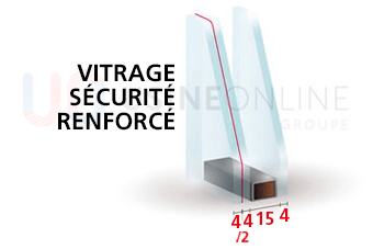 Feuilleté Anti-Effraction P2A EN356 ext44²/15/4 (28mm) FE (Basse Emissivité) Argon, Intercalaire de Vitrage WARM EDGE Noir 